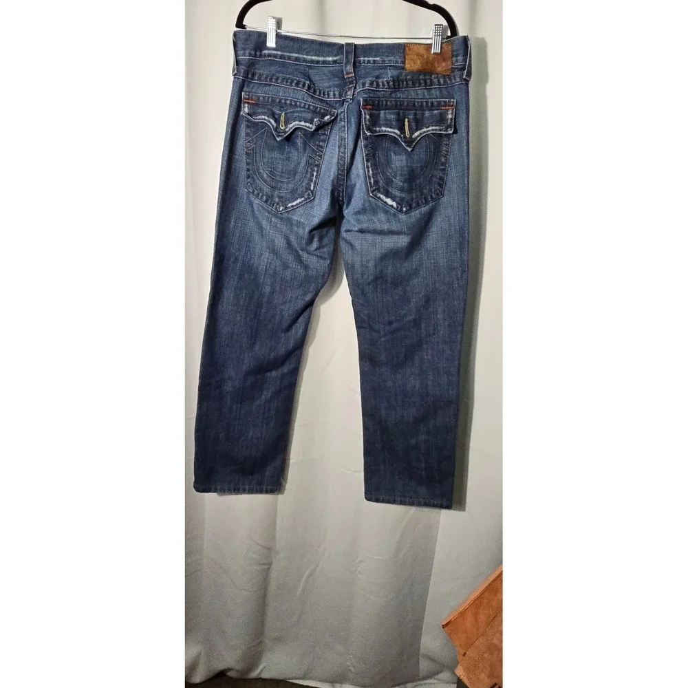 True Religion Mens Straight Leg Jeans Blue Medium Wash Made in USA Size 36